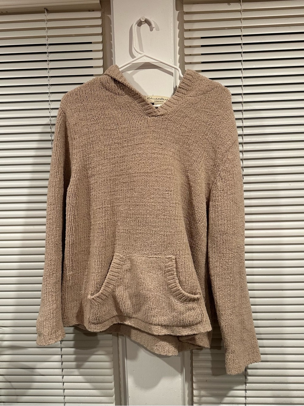Cozy Hooded Knit Pullover in Beige